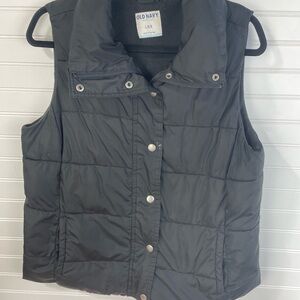 Old Navy Black Quilted Button Front Sleeveless Vest Large Juniors